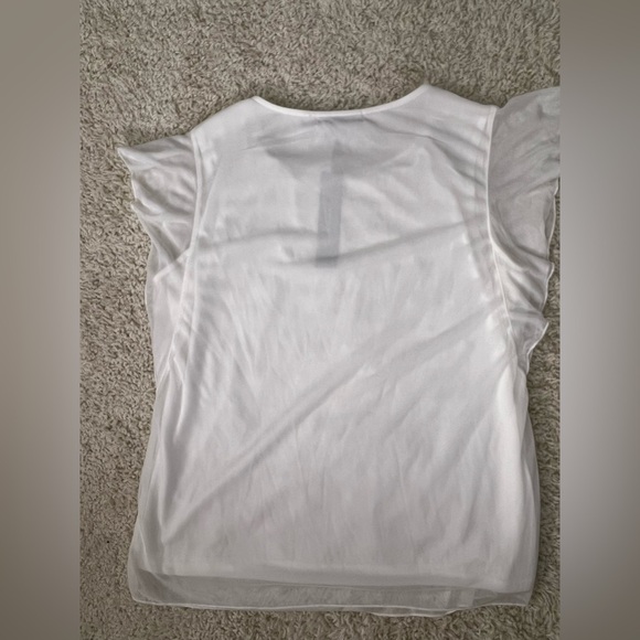 Women’s Large Liz Mccoy White Ruffle Short Sleeve Top - Picture 2 of 10